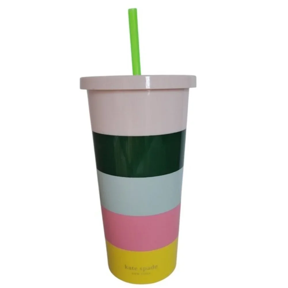 Kate Spade 20 Oz Color Block Cold Travel Tumbler Cup Mug Acrylic Berverage